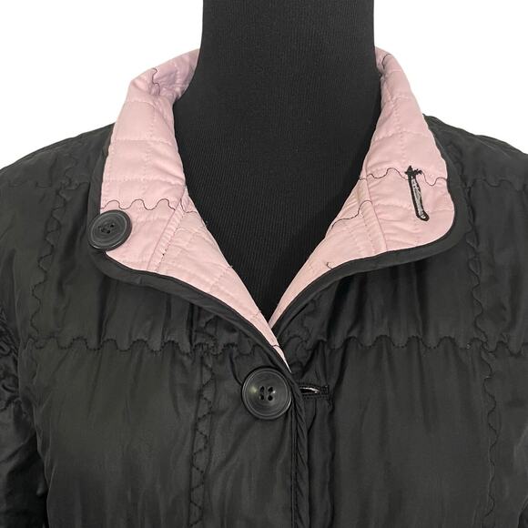 Vintage Reversible Quilted Jacket Down Filled Baby Pink Embroidered Puffer Coat - Picture 7 of 13